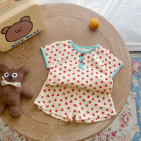 Load image into Gallery viewer, 2 Pieces Set Baby Kid Girls Flower Fruit Cartoon Print Tops And Shorts Wholesale 24040914

