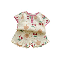 Load image into Gallery viewer, 2 Pieces Set Baby Kid Girls Flower Fruit Cartoon Print Tops And Shorts Wholesale 24040914
