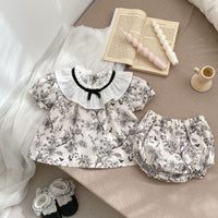 Load image into Gallery viewer, 2 Pieces Set Baby Kid Girls Flower Butterfly Print Tops And Shorts Wholesale 240409149
