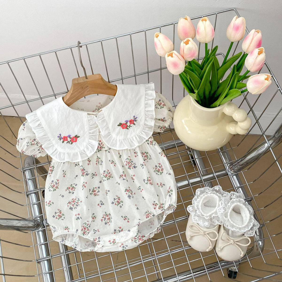 Baby Girls Flower Print Rompers Wholesale 240409150