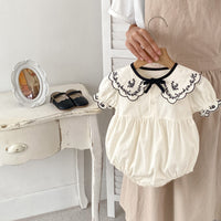 Load image into Gallery viewer, Baby Girls Solid Color Embroidered Rompers Wholesale 240409159
