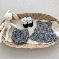 Load image into Gallery viewer, 2 Pieces Set Baby Kid Girls Checked Embroidered Tank Tops And Shorts Wholesale 240409163
