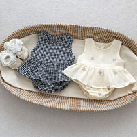 Load image into Gallery viewer, 2 Pieces Set Baby Kid Girls Checked Embroidered Tank Tops And Shorts Wholesale 240409163
