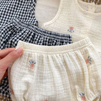 Load image into Gallery viewer, 2 Pieces Set Baby Kid Girls Checked Embroidered Tank Tops And Shorts Wholesale 240409163
