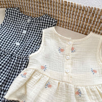 Load image into Gallery viewer, 2 Pieces Set Baby Kid Girls Checked Embroidered Tank Tops And Shorts Wholesale 240409163
