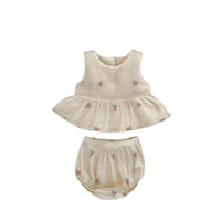 Load image into Gallery viewer, 2 Pieces Set Baby Kid Girls Checked Embroidered Tank Tops And Shorts Wholesale 240409163

