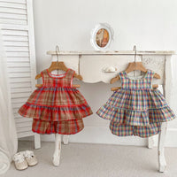 Load image into Gallery viewer, 2 Pieces Set Baby Kid Girls Checked Tops And Shorts Wholesale 240409165
