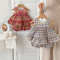 Load image into Gallery viewer, 2 Pieces Set Baby Kid Girls Checked Tops And Shorts Wholesale 240409165
