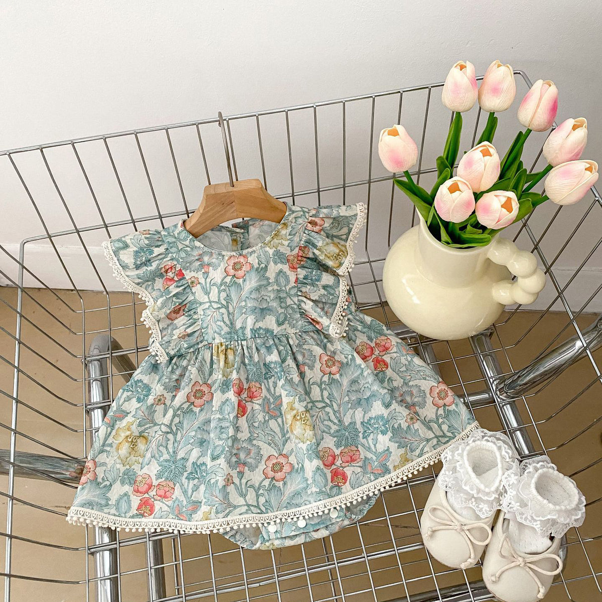 Baby Girls Flower Print Rompers Wholesale 240409168