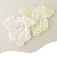 Load image into Gallery viewer, Baby Girls Solid Color Bow Rompers Wholesale 240409175
