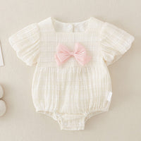 Load image into Gallery viewer, Baby Girls Solid Color Bow Rompers Wholesale 240409175
