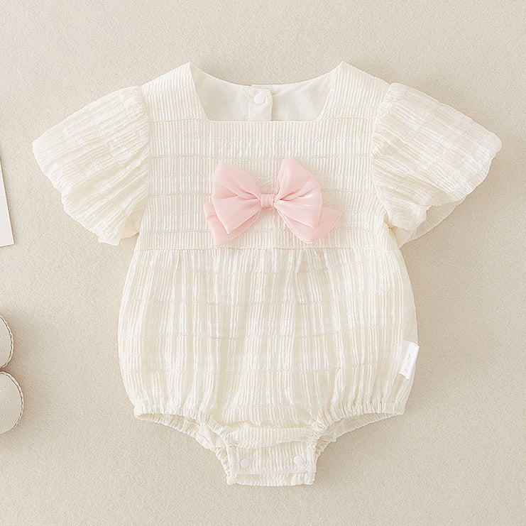 Baby Girls Solid Color Bow Rompers Wholesale 240409175