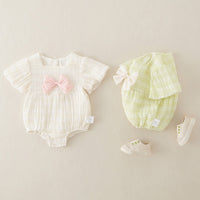 Load image into Gallery viewer, Baby Girls Solid Color Bow Rompers Wholesale 240409175
