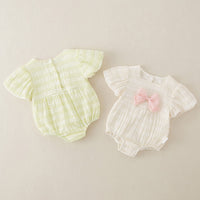 Load image into Gallery viewer, Baby Girls Solid Color Bow Rompers Wholesale 240409175
