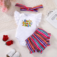 Load image into Gallery viewer, 2 Pieces Set Baby Girls Letters Rompers And Color-blocking Shorts Wholesale 240409176

