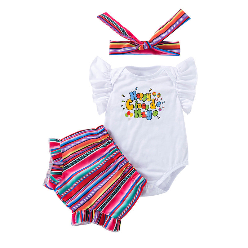 2 Pieces Set Baby Girls Letters Rompers And Color-blocking Shorts Wholesale 240409176