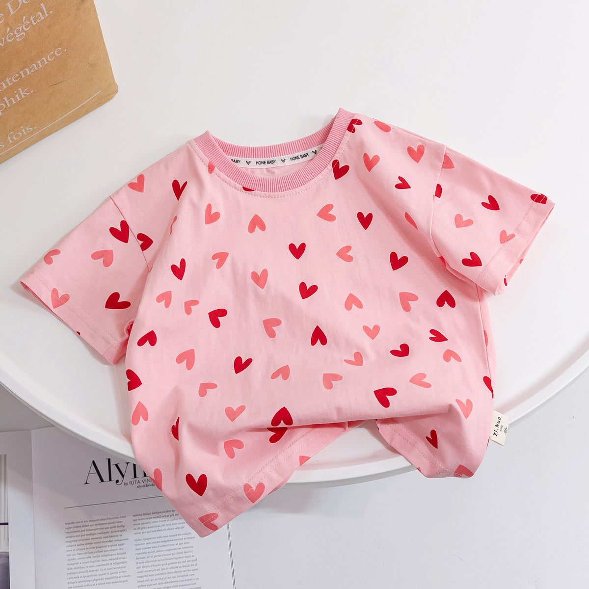 Baby Kid Girls Solid Color Love heart Tops Wholesale 24040922