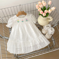 Load image into Gallery viewer, Baby Kid Girls Solid Color Flower Embroidered Dresses Wholesale 240409222
