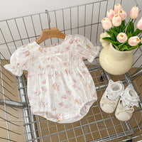 Load image into Gallery viewer, Baby Girls Flower Print Rompers Wholesale 240409223
