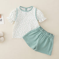 Load image into Gallery viewer, 2 Pieces Set Baby Kid Girls Flower Print Tops And Solid Color Shorts Wholesale 240409231
