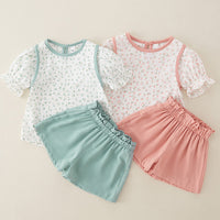 Load image into Gallery viewer, 2 Pieces Set Baby Kid Girls Flower Print Tops And Solid Color Shorts Wholesale 240409231
