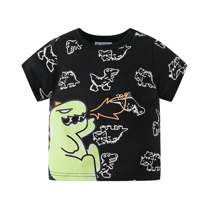 Baby Kid Boys Letters Dinosaur Print Tops Wholesale 24040924