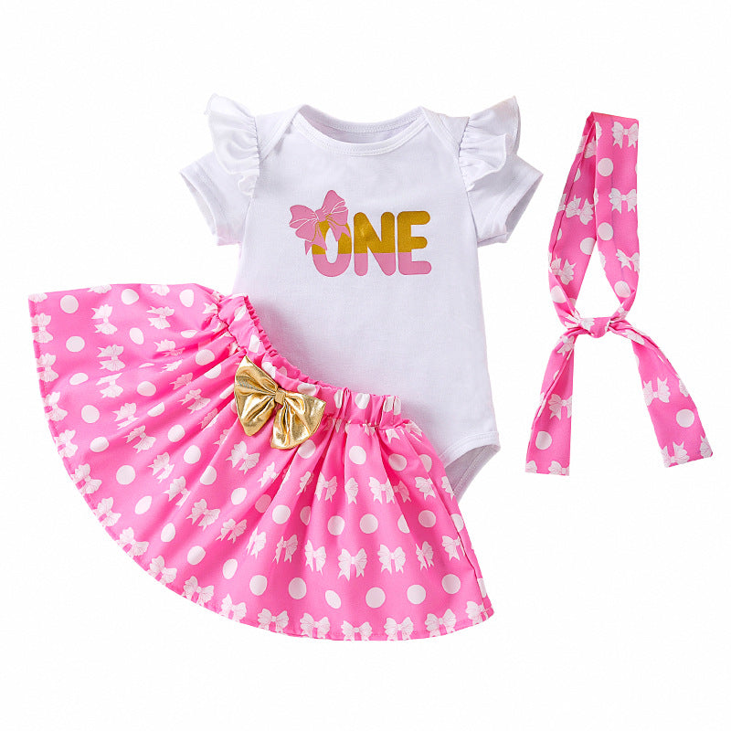 2 Pieces Set Baby Girls Letters Rompers And Bow Skirts Wholesale 240409243