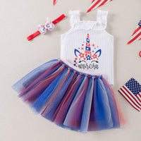 Load image into Gallery viewer, 2 Pieces Set Baby Kid Girls Letters Unicorn Tank Tops And Color-blocking Skirts Wholesale 240409244
