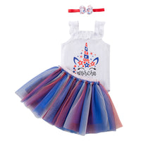 Load image into Gallery viewer, 2 Pieces Set Baby Kid Girls Letters Unicorn Tank Tops And Color-blocking Skirts Wholesale 240409244
