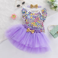 Load image into Gallery viewer, 2 Pieces Set Baby Girls Flower Print Rompers And Solid Color Skirts Wholesale 240409245
