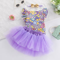 Load image into Gallery viewer, 2 Pieces Set Baby Girls Flower Print Rompers And Solid Color Skirts Wholesale 240409245

