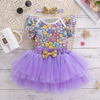 Load image into Gallery viewer, 2 Pieces Set Baby Girls Flower Print Rompers And Solid Color Skirts Wholesale 240409245
