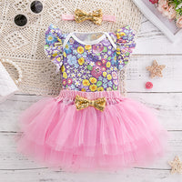 Load image into Gallery viewer, 2 Pieces Set Baby Girls Flower Print Rompers And Solid Color Skirts Wholesale 240409245
