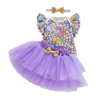 Load image into Gallery viewer, 2 Pieces Set Baby Girls Flower Print Rompers And Solid Color Skirts Wholesale 240409245
