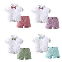 Load image into Gallery viewer, 2 Pieces Set Baby Kid Boys Solid Color Shirts And Shorts Wholesale 240409257
