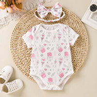 Load image into Gallery viewer, 2 Pieces Set Baby Girls Cartoon Print Rompers And Solid Color Skirts Wholesale 240409264
