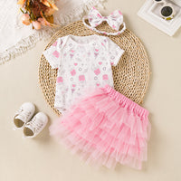 Load image into Gallery viewer, 2 Pieces Set Baby Girls Cartoon Print Rompers And Solid Color Skirts Wholesale 240409264
