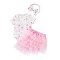 Load image into Gallery viewer, 2 Pieces Set Baby Girls Cartoon Print Rompers And Solid Color Skirts Wholesale 240409264
