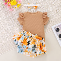 Load image into Gallery viewer, 2 Pieces Set Baby Girls Letters Print Rompers And Flower Shorts Wholesale 24040930
