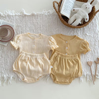 Load image into Gallery viewer, 2 Pieces Set Baby Girls Solid Color Tops And Shorts Wholesale 24040936
