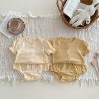 Load image into Gallery viewer, 2 Pieces Set Baby Girls Solid Color Tops And Shorts Wholesale 24040936
