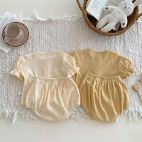 Load image into Gallery viewer, 2 Pieces Set Baby Girls Solid Color Tops And Shorts Wholesale 24040936
