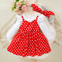 Load image into Gallery viewer, 2 Pieces Set Baby Kid Girls Solid Color Tops And Polka dots Dresses Wholesale 24040941
