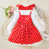 Load image into Gallery viewer, 2 Pieces Set Baby Kid Girls Solid Color Tops And Polka dots Dresses Wholesale 24040941

