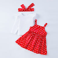 Load image into Gallery viewer, 2 Pieces Set Baby Kid Girls Solid Color Tops And Polka dots Dresses Wholesale 24040941
