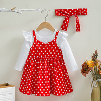 Load image into Gallery viewer, 2 Pieces Set Baby Kid Girls Solid Color Tops And Polka dots Dresses Wholesale 24040941
