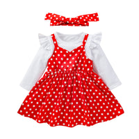 Load image into Gallery viewer, 2 Pieces Set Baby Kid Girls Solid Color Tops And Polka dots Dresses Wholesale 24040941
