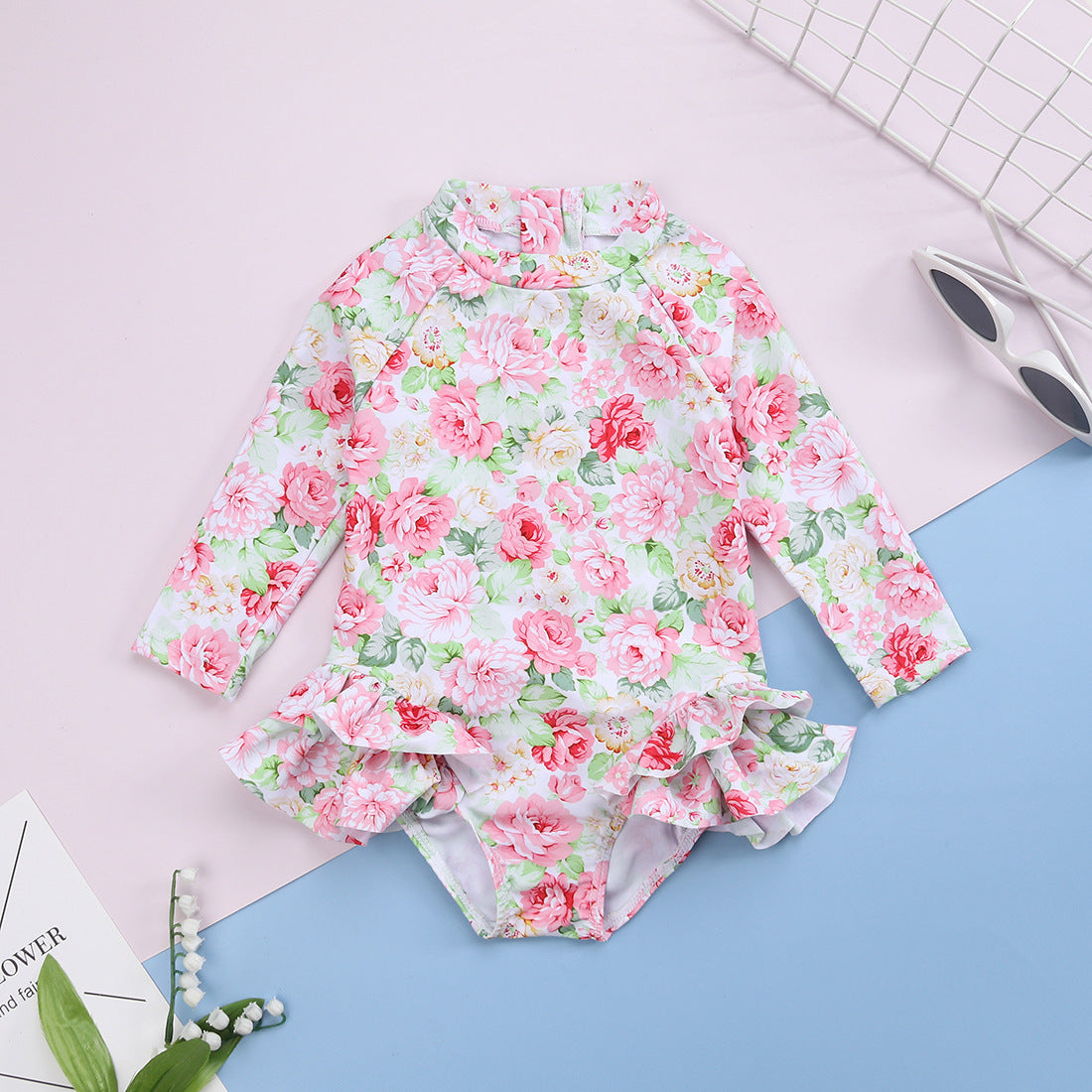 Baby Kid Girls Flower Print Beach Swimwears Wholesale 24040943