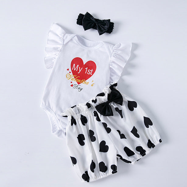 2 Pieces Set Baby Girls Valentine's Day Letters Tops And Love heart Shorts Wholesale 24040952