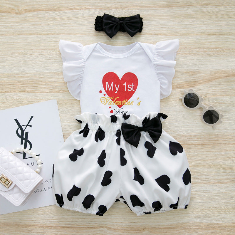 2 Pieces Set Baby Girls Valentine's Day Letters Tops And Love heart Shorts Wholesale 24040952